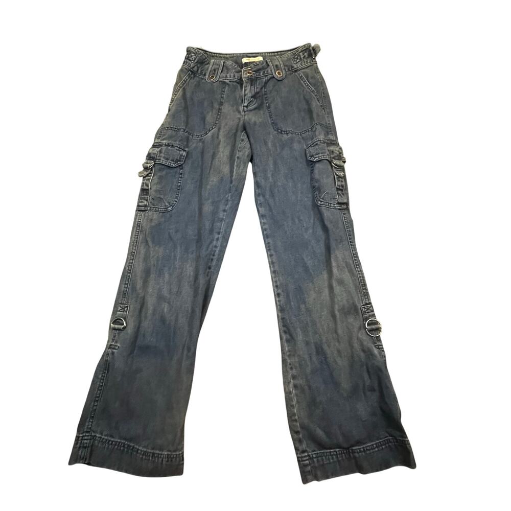 Lee One True Fit Cargo Baggy Jeans Gray Low Rise Straight Leg‎ Women M 3/4